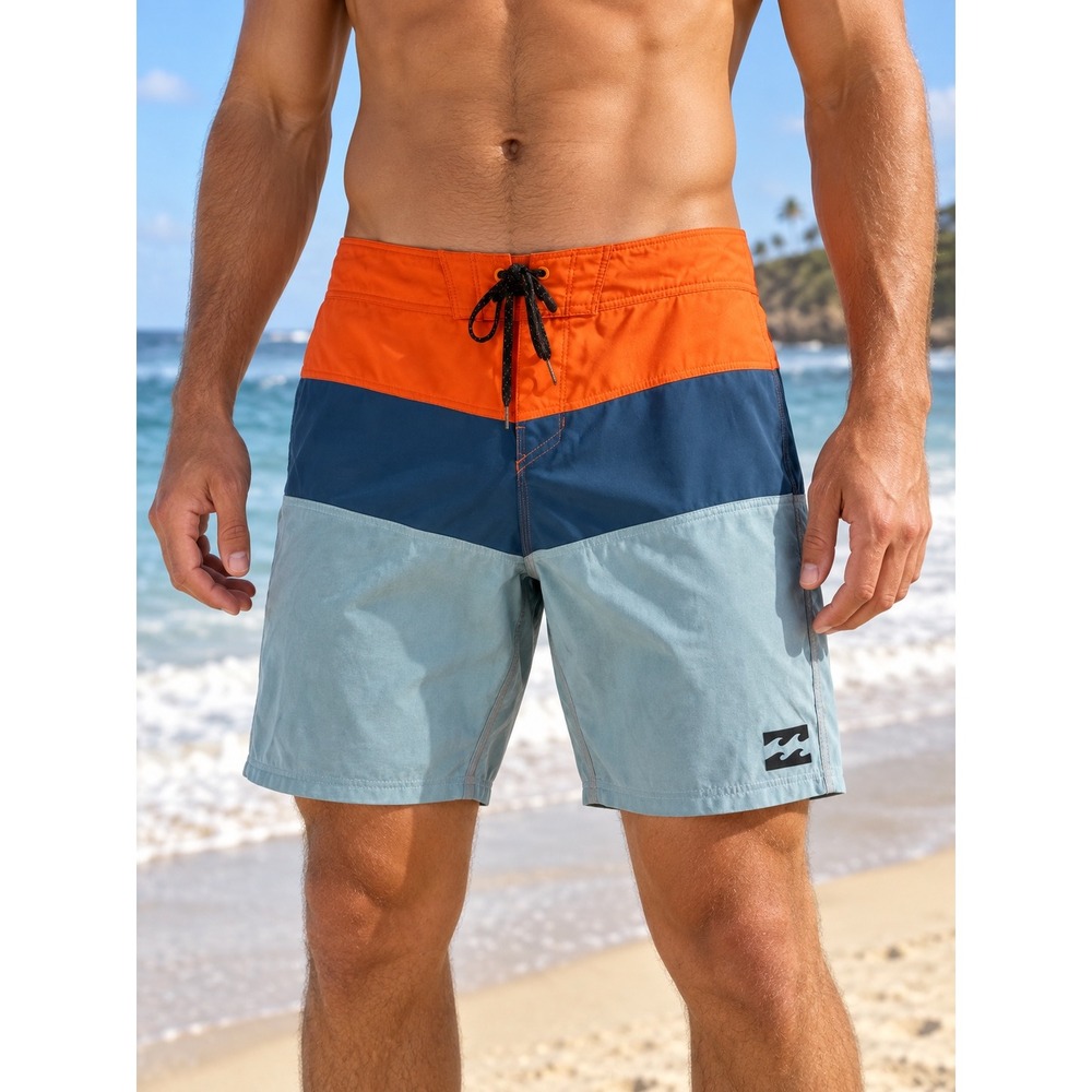 Billabong Platinum X Men Orange Blue Color Block Board Shorts Size 32